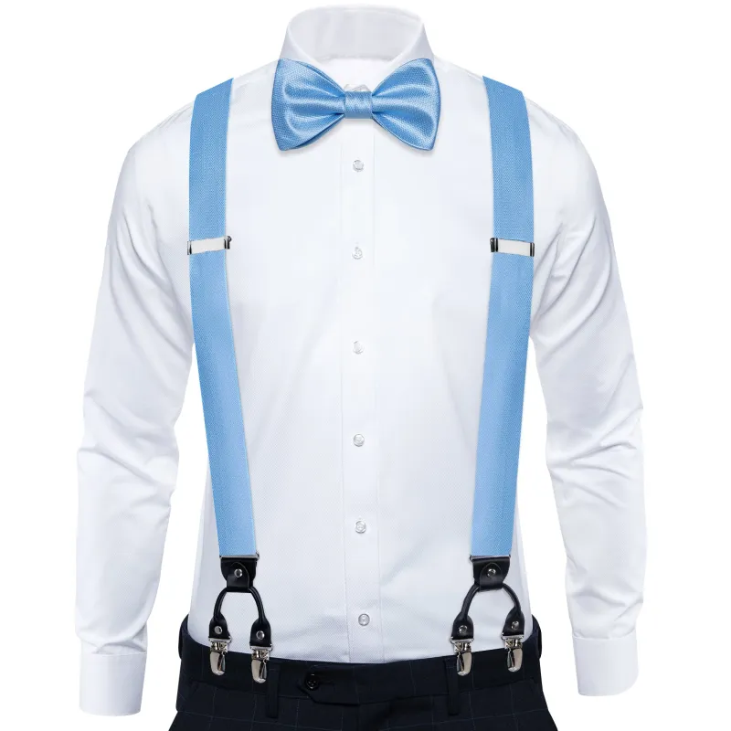 Arctic Blue Solid Clip-on Men's Suspender with Bow Tie Set sold by Ties2You