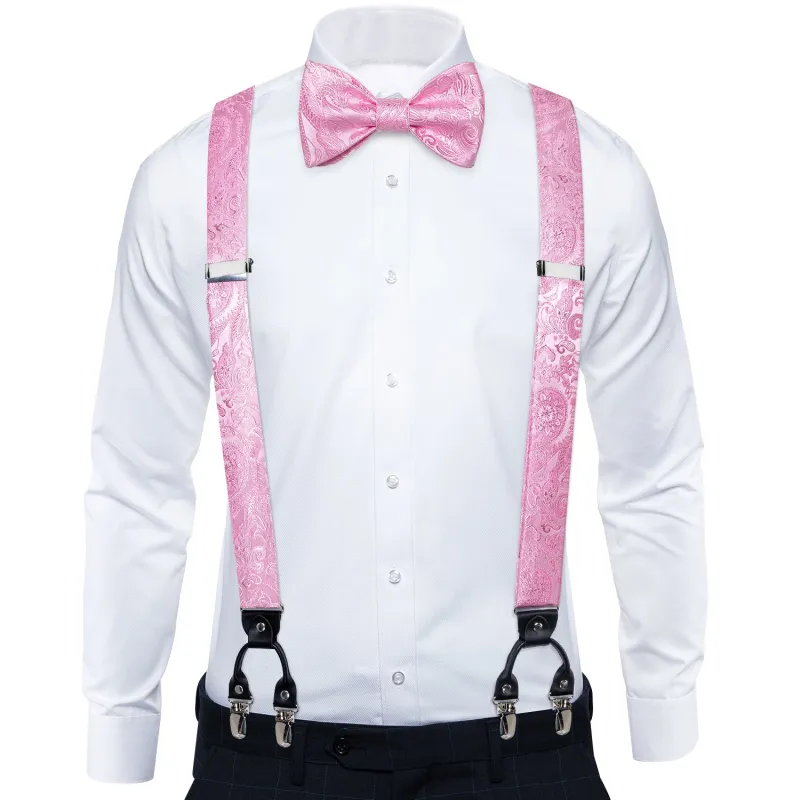 Pink Paisley Clip-on Men's Suspender with Bow Tie Set sold by Ties2You
