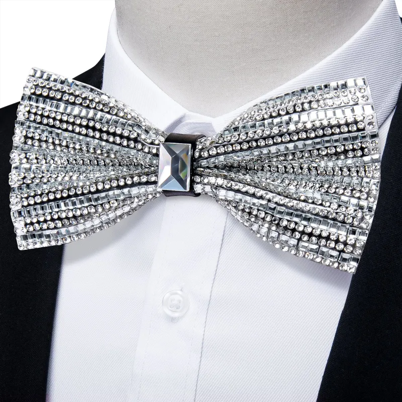 Sliver Imitated Crystal Bow Tie for Men Pre-tied Bowtie for Party sold by Ties2You