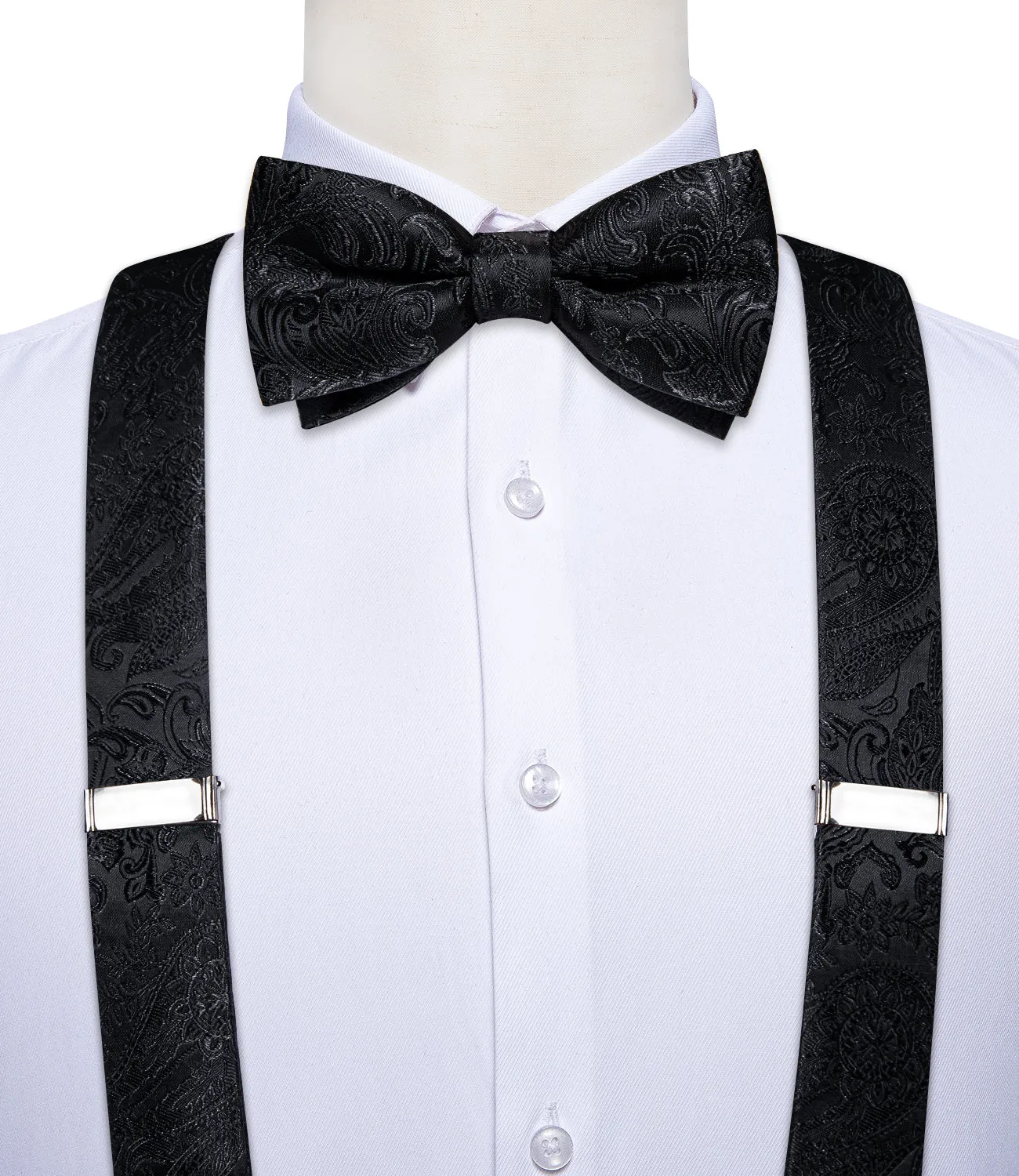 Black Paisley Y Back Brace Clip-on Men's Suspender with Bow Tie Set sold by Ties2You product image thumbnail 5