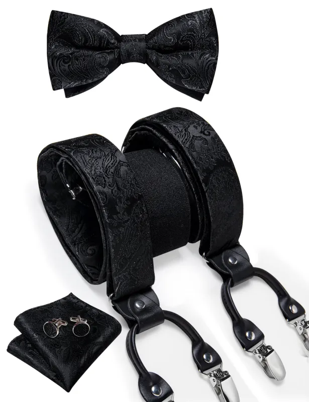 Black Paisley Y Back Brace Clip-on Men's Suspender with Bow Tie Set sold by Ties2You