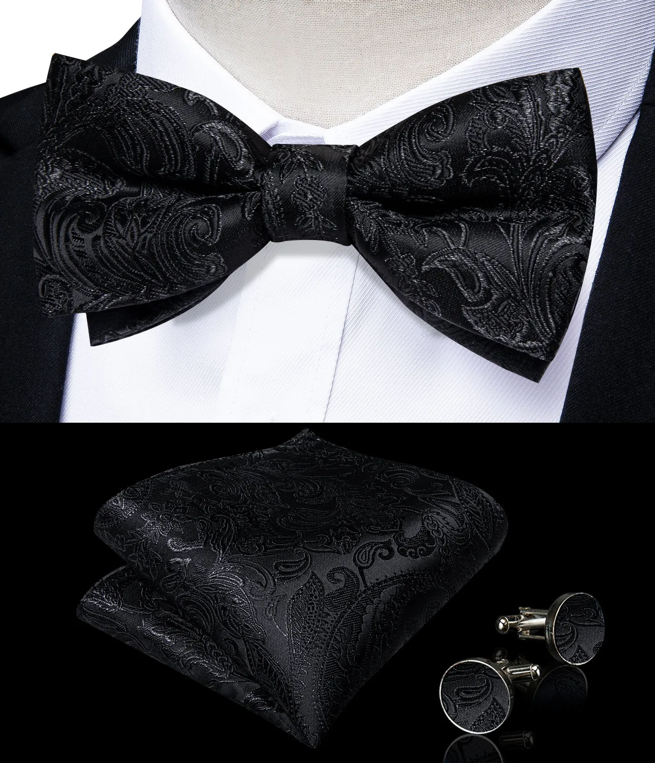 Black Paisley Y Back Brace Clip-on Men's Suspender with Bow Tie Set sold by Ties2You product image thumbnail 4