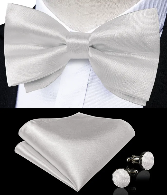 Cloud Grey Bow Tie for Men Solid Pre-tied Bow Tie Hanky Cufflinks Set sold by Ties2You