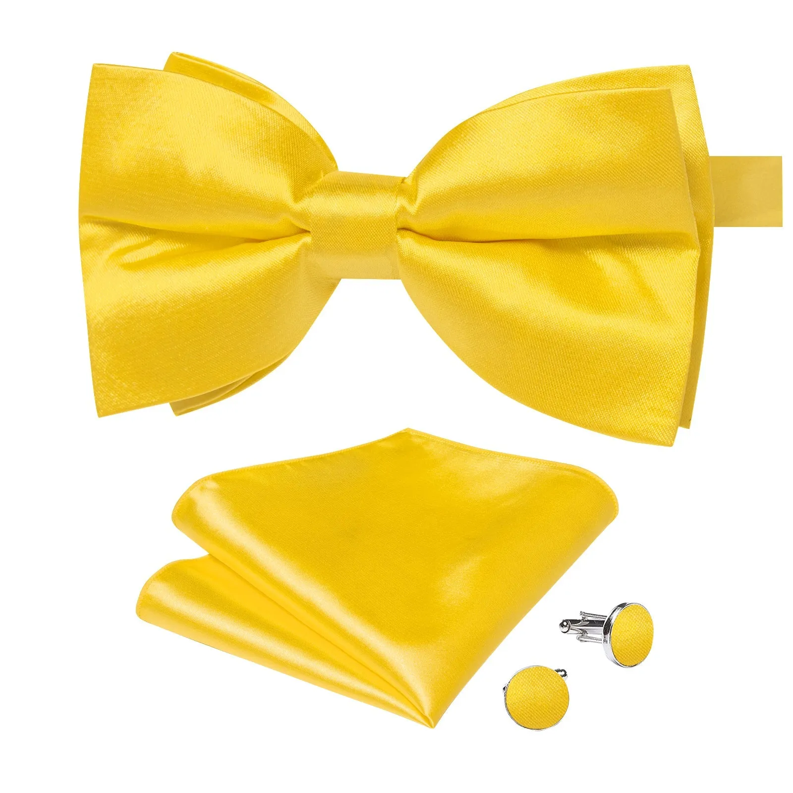 Gold Bow Tie for Men Solid Pre-tied Bow Tie Hanky Cufflinks Set sold by Ties2You product image thumbnail 4