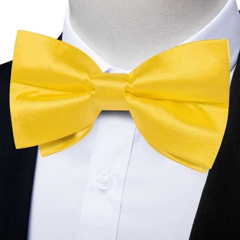Gold Bow Tie for Men Solid Pre-tied Bow Tie Hanky Cufflinks Set sold by Ties2You
