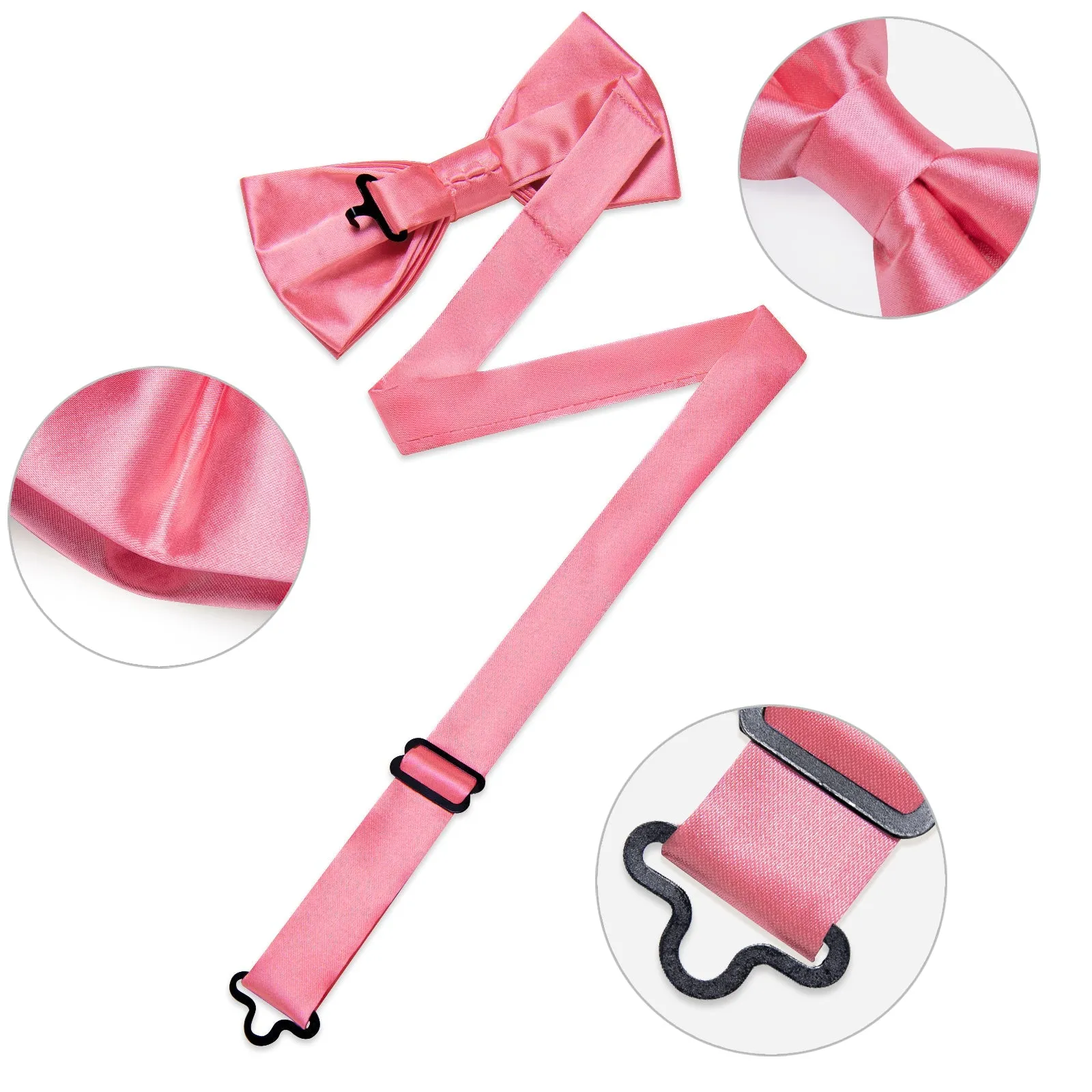 Ties2you Pink Tie LightCoral Bow Tie For Men Solid Pre-Tied Bow Tie Hanky Cufflinks Set sold by Ties2You product image thumbnail 4
