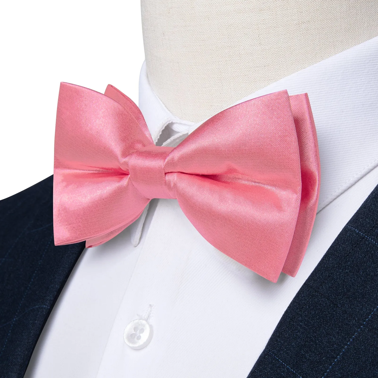 Ties2you Pink Tie LightCoral Bow Tie For Men Solid Pre-Tied Bow Tie Hanky Cufflinks Set sold by Ties2You product image thumbnail 2