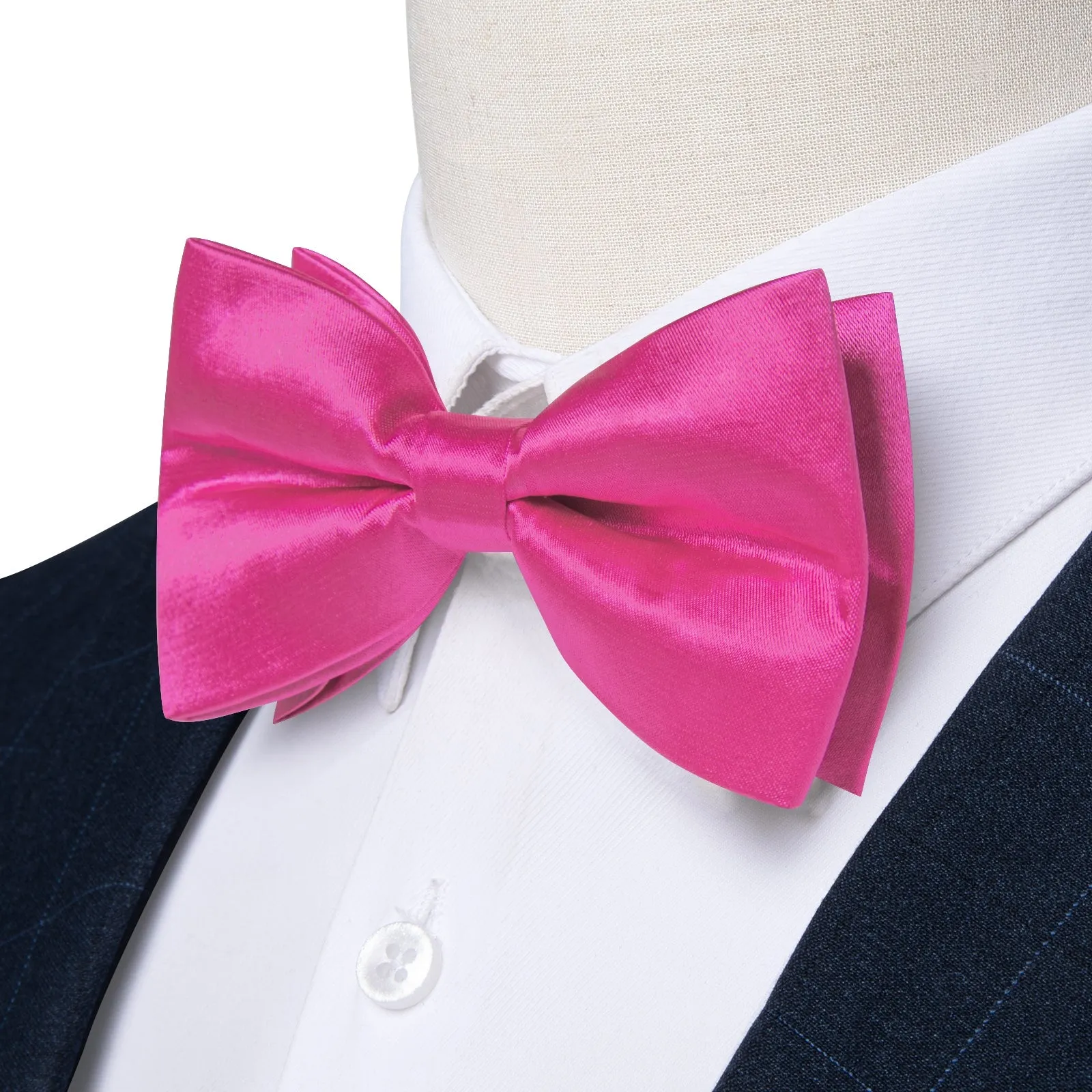 Deep Pink Bow Tie for Men Solid Pre-tied Bow Tie Hanky Cufflinks Set sold by Ties2You product image thumbnail 3