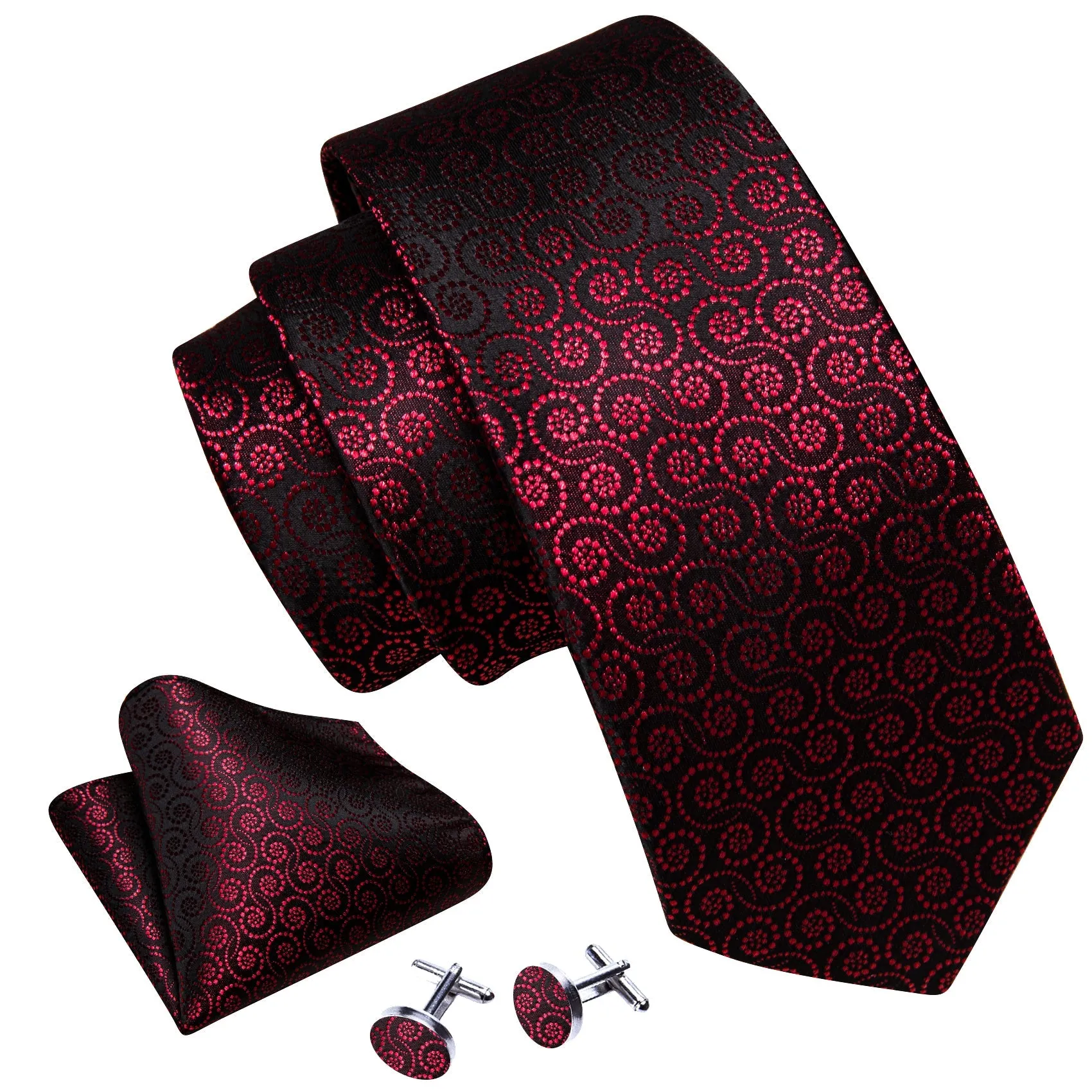 Maroon Red Spiral Dots Geometric Silk Men's Necktie Pocket Square Cufflinks Set sold by Ties2You product image thumbnail 2