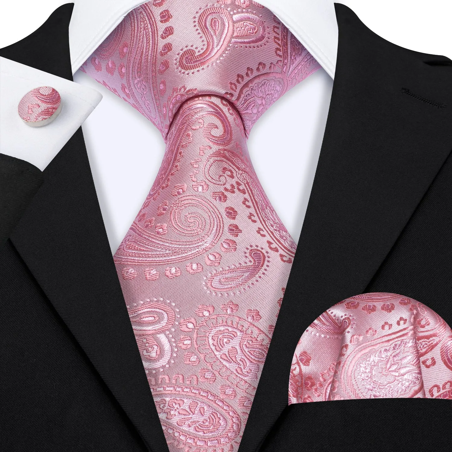 LightPink Paisley Men's Necktie Pocket Square Cufflinks Set sold by Ties2You
