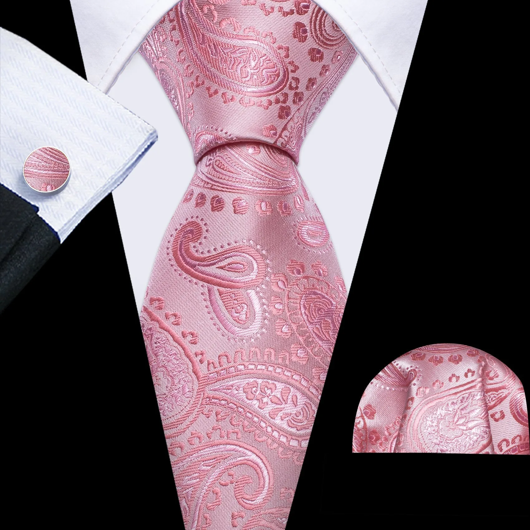 LightPink Paisley Men's Necktie Pocket Square Cufflinks Set sold by Ties2You product image thumbnail 3