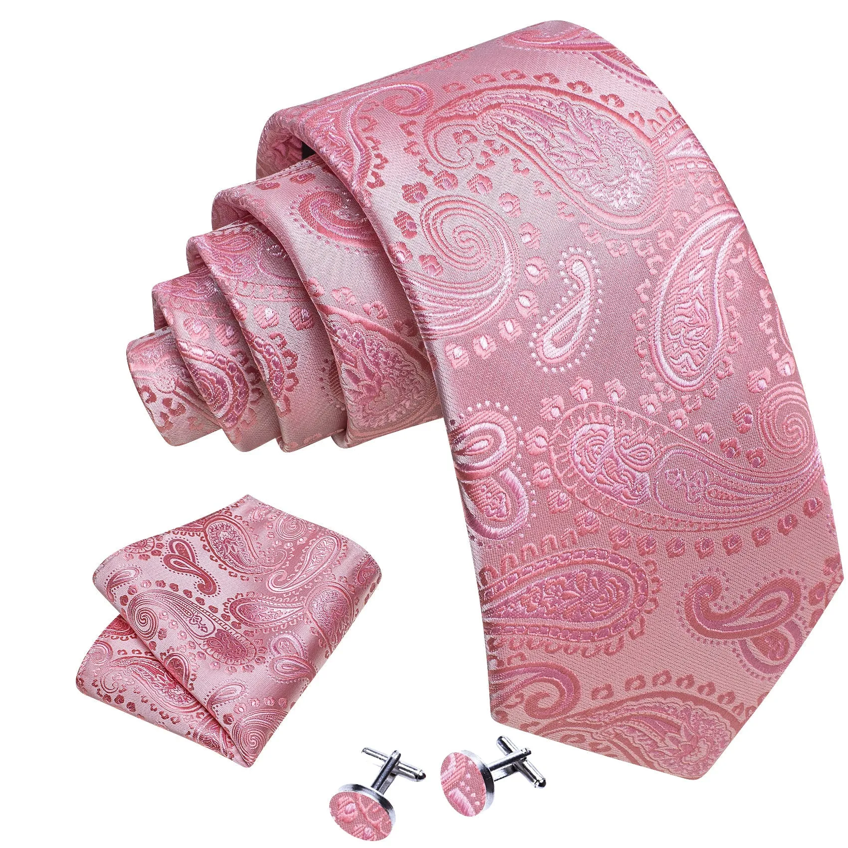 LightPink Paisley Men's Necktie Pocket Square Cufflinks Set sold by Ties2You product image thumbnail 2