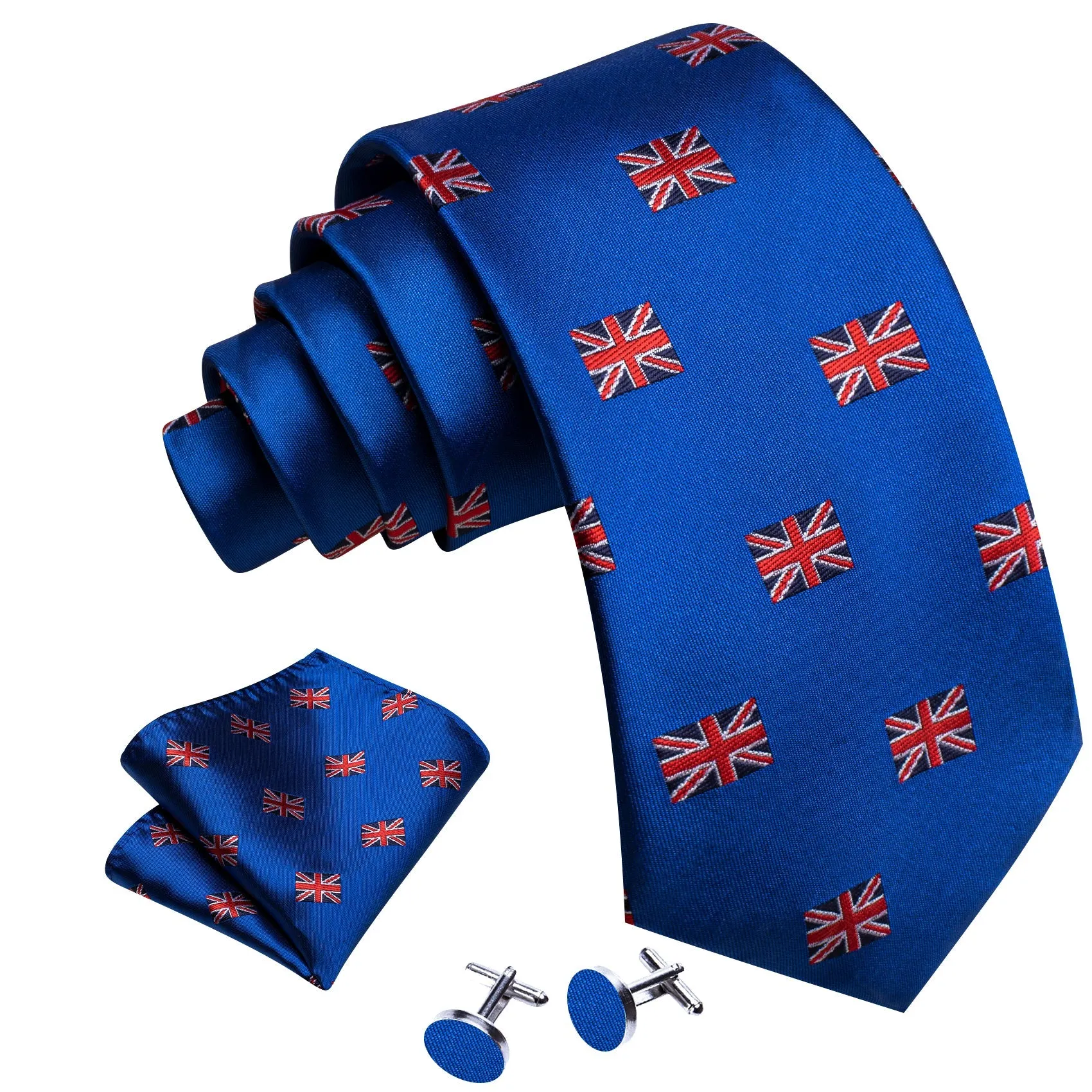 Cobalt Blue England Flag Tie Novelty Men's Necktie Pocket Square Cufflinks Set sold by Ties2You product image thumbnail 3