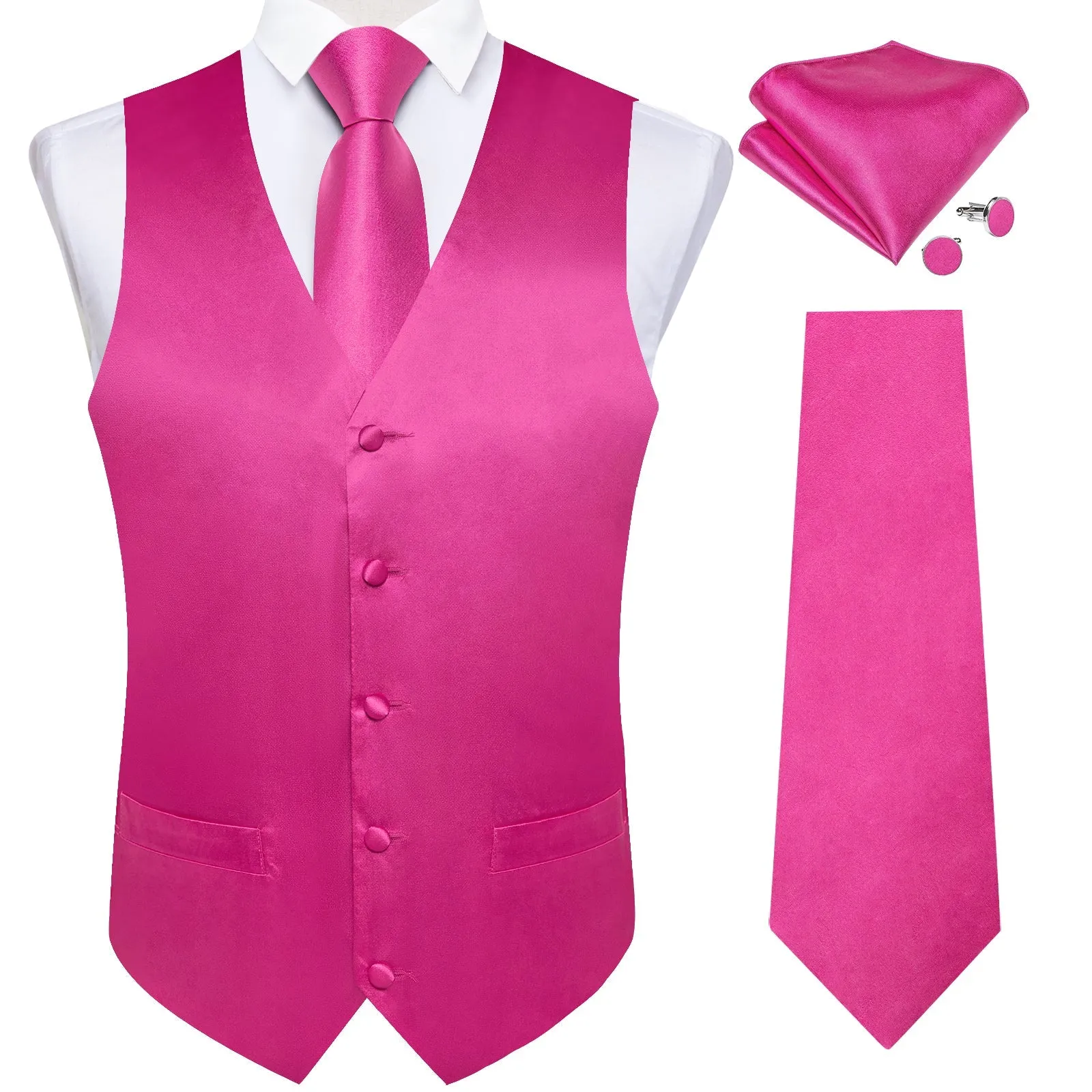 Hot Pink Solid Vest for Men Men's Vest Tie Set sold by Ties2You product image thumbnail 2