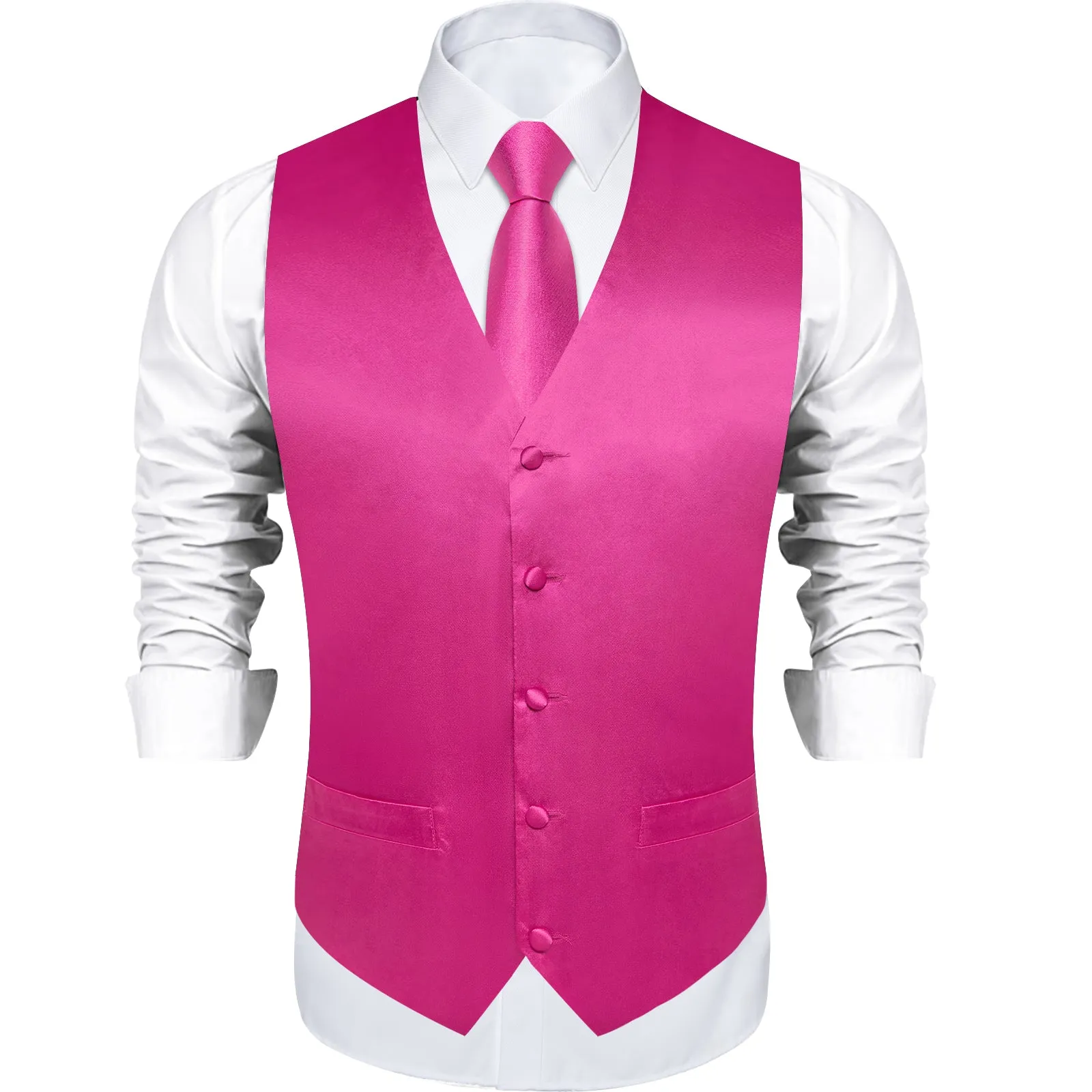Hot Pink Solid Vest for Men Men's Vest Tie Set sold by Ties2You product image thumbnail 3