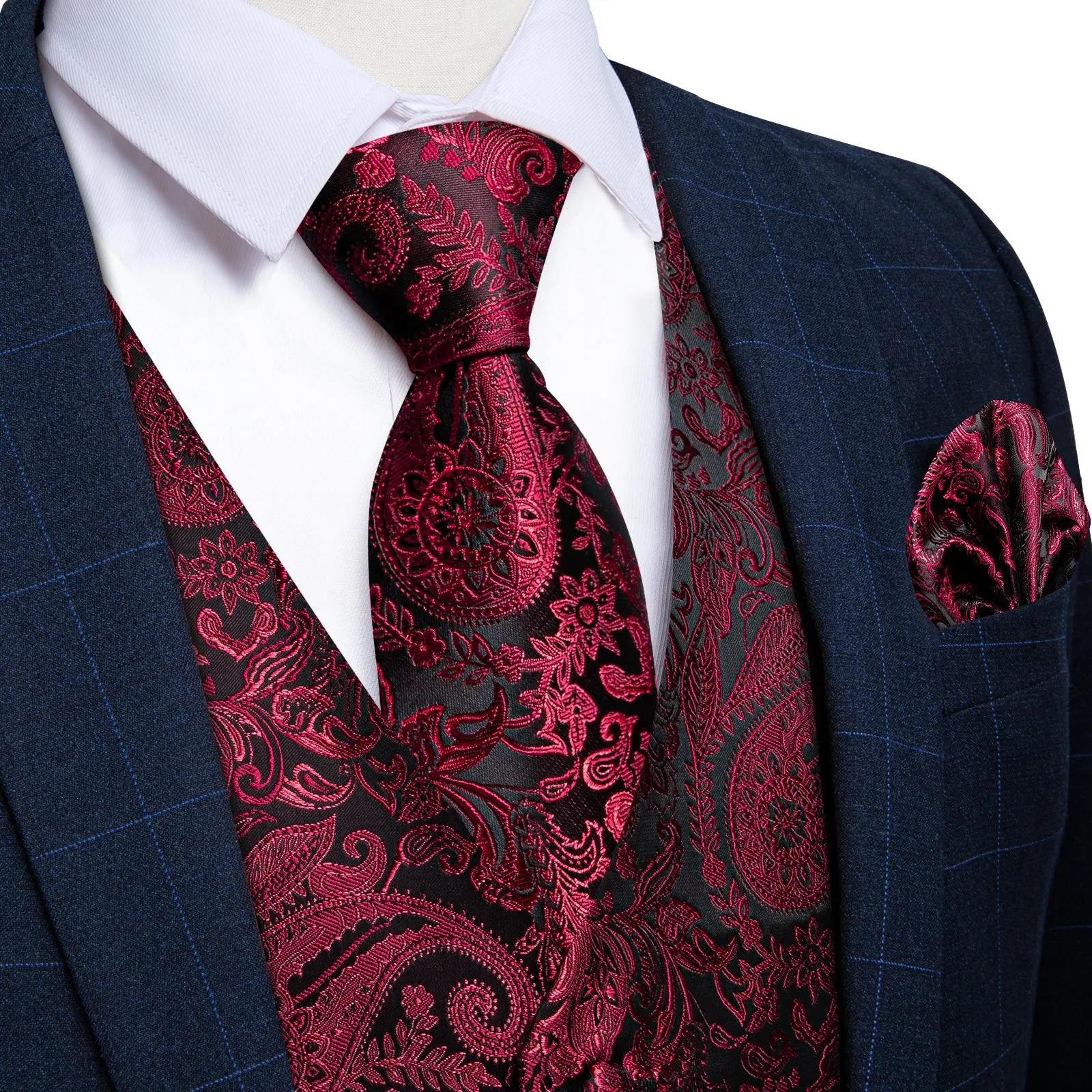 Ties2you Wedding Vest Black Burgundy Red Paisley Vest For Men Men's Vest Tie Set sold by Ties2You