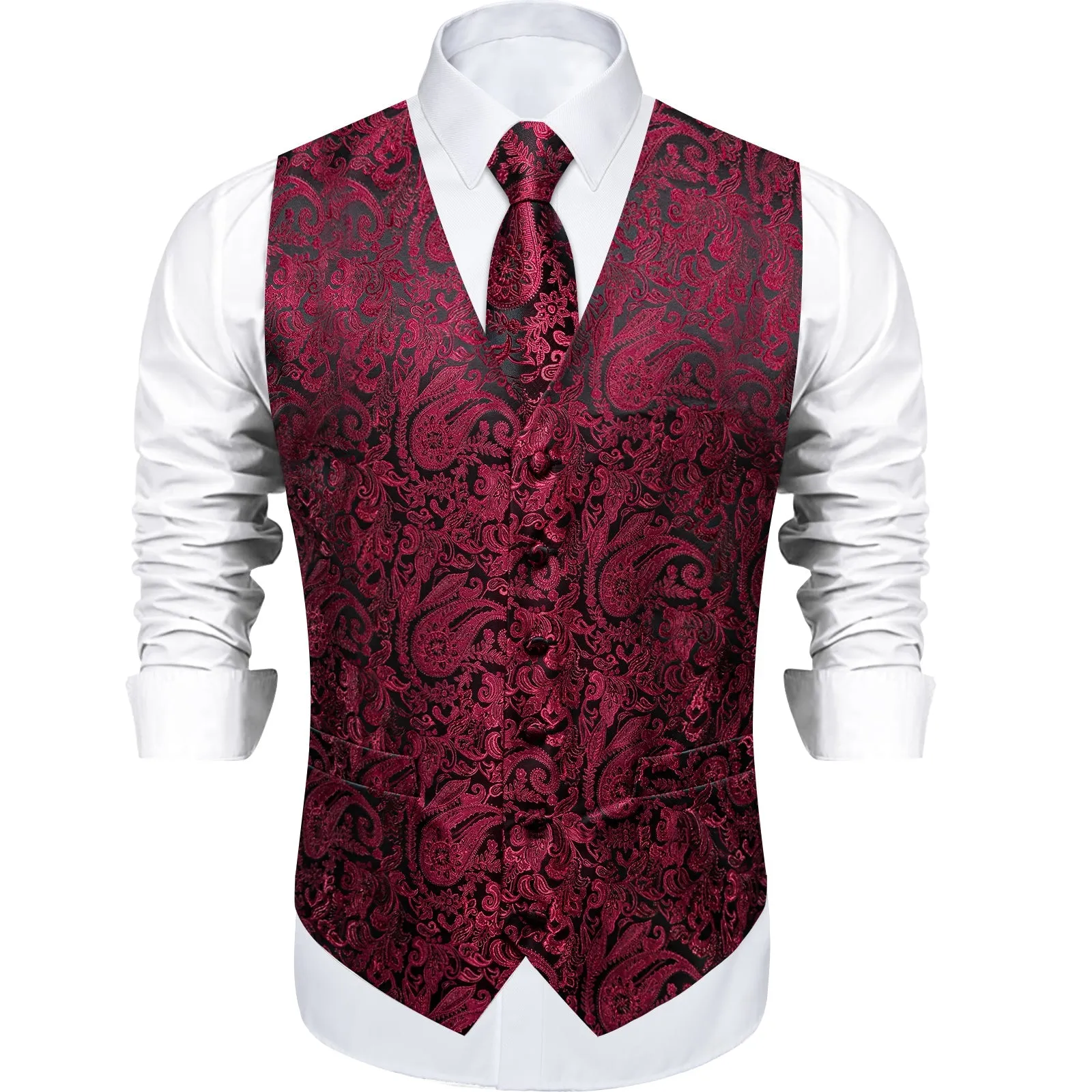 Ties2you Wedding Vest Black Burgundy Red Paisley Vest For Men Men's Vest Tie Set sold by Ties2You product image thumbnail 5