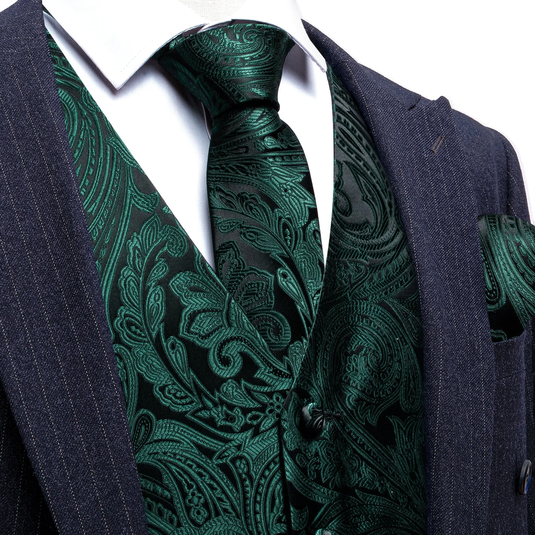Black Emerald Green Paisley Silk Men's Vest Hanky Cufflinks Bow Tie Set sold by Ties2You
