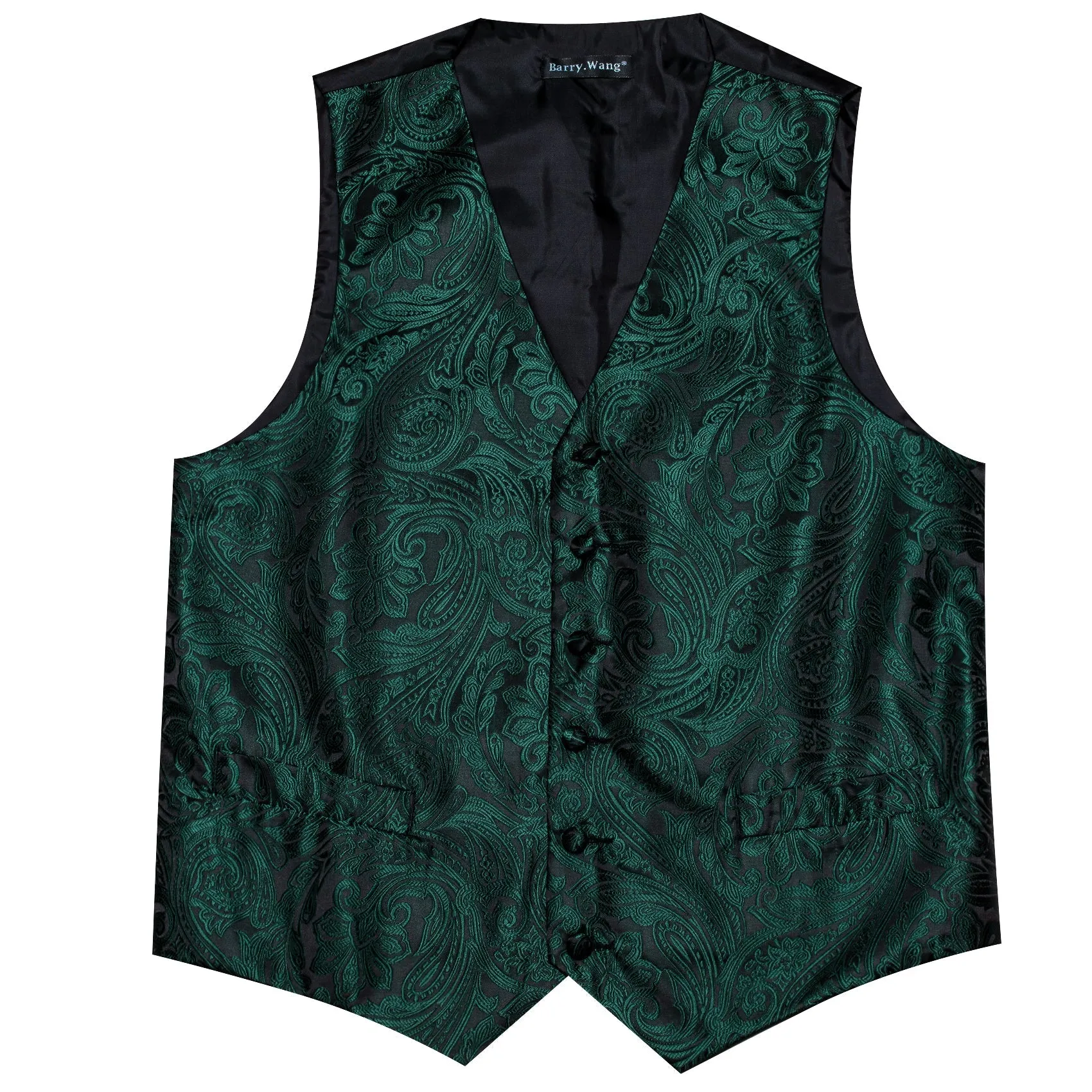 Black Emerald Green Paisley Silk Men's Vest Hanky Cufflinks Bow Tie Set sold by Ties2You product image thumbnail 4