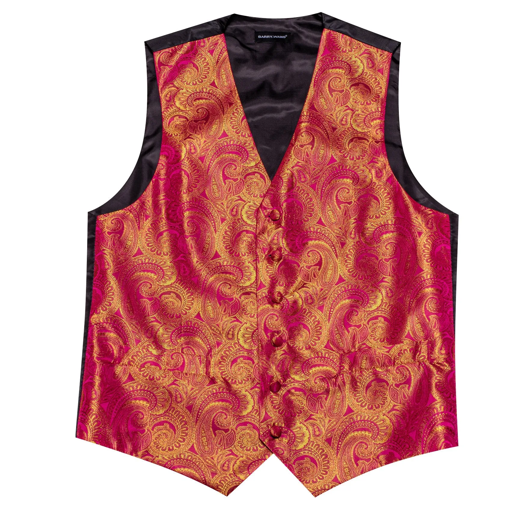 Pink Yellow Paisley Silk Men's Vest Hanky Cufflinks Bow Tie Set sold by Ties2You product image thumbnail 4