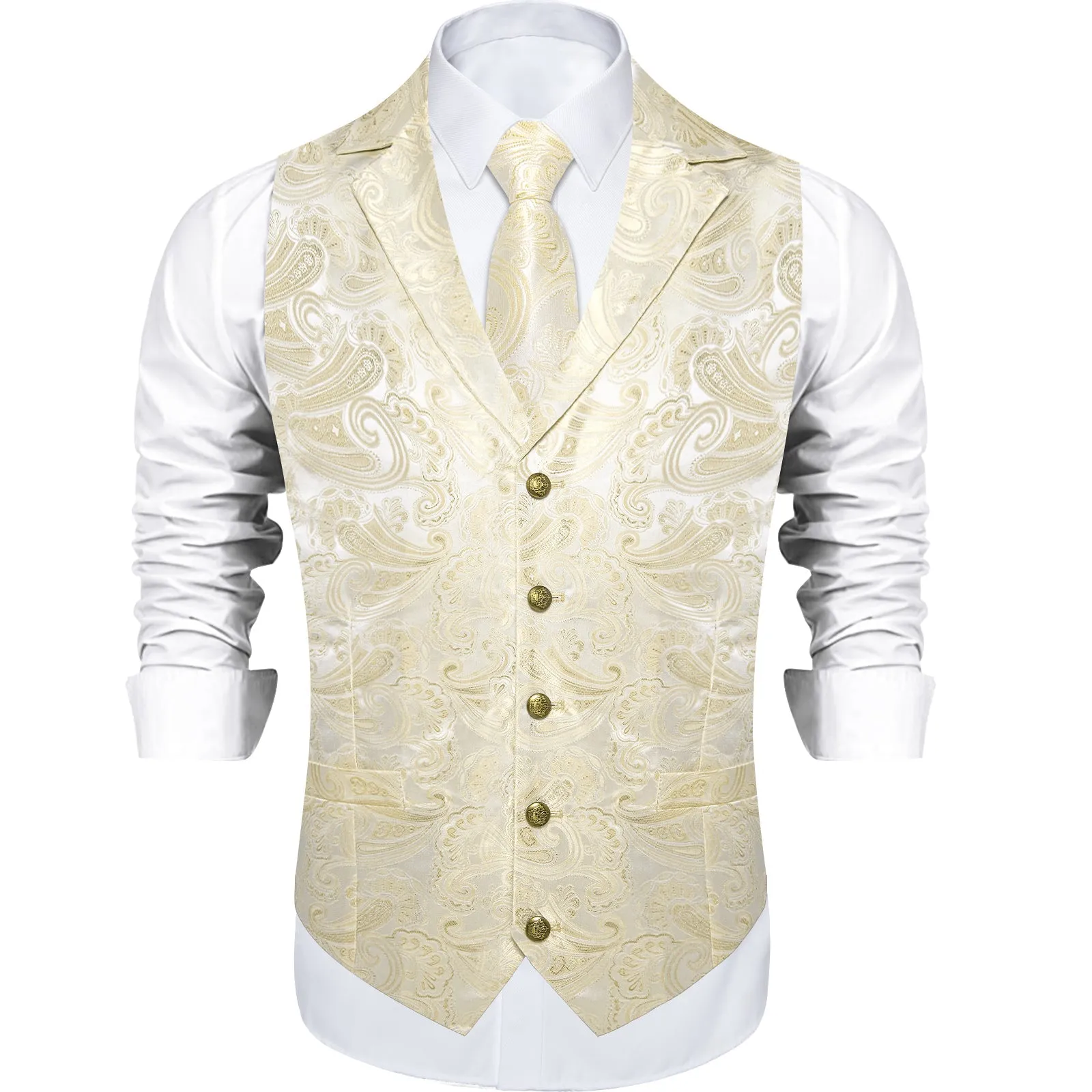 Ties2you Suit Vest Linen White Paisley Men's Notched Collar Vest Tie Hanky Cufflinks Set sold by Ties2You product image thumbnail 3