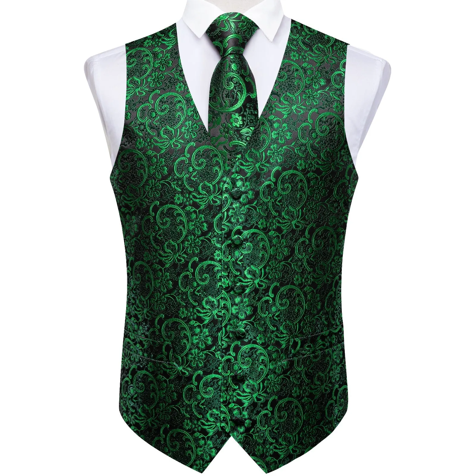 Black Green Vest for Men Floral Men's Vest Tie Set sold by Ties2You product image thumbnail 4