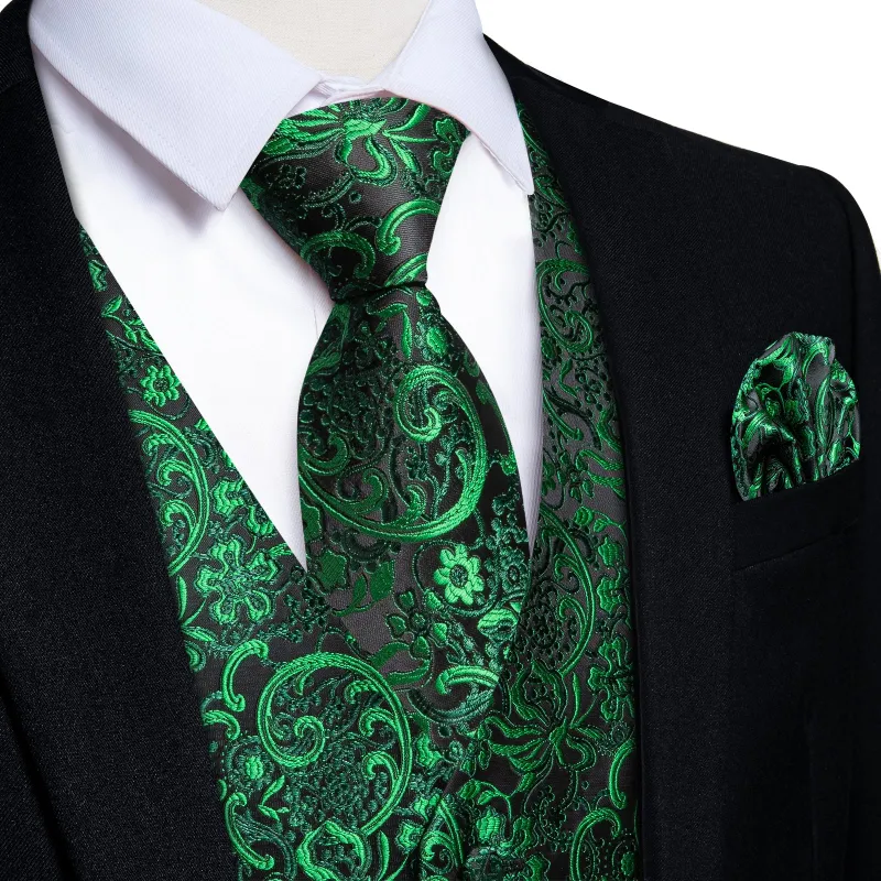 Black Green Vest for Men Floral Men's Vest Tie Set sold by Ties2You