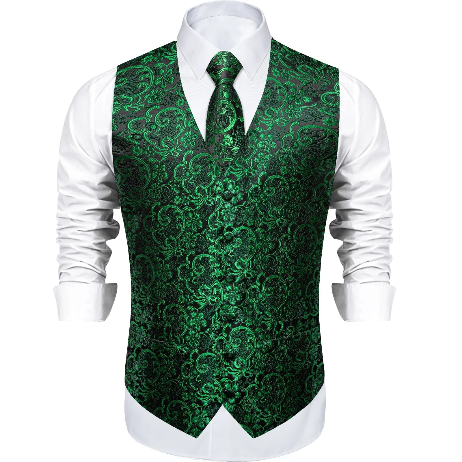 Black Green Vest for Men Floral Men's Vest Tie Set sold by Ties2You product image thumbnail 5