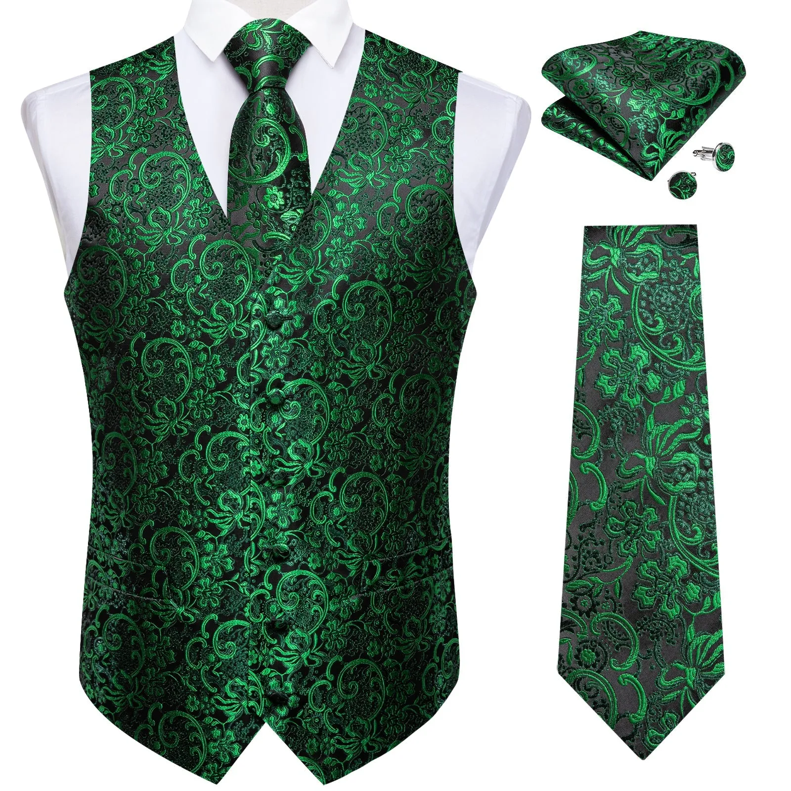 Black Green Vest for Men Floral Men's Vest Tie Set sold by Ties2You product image thumbnail 2