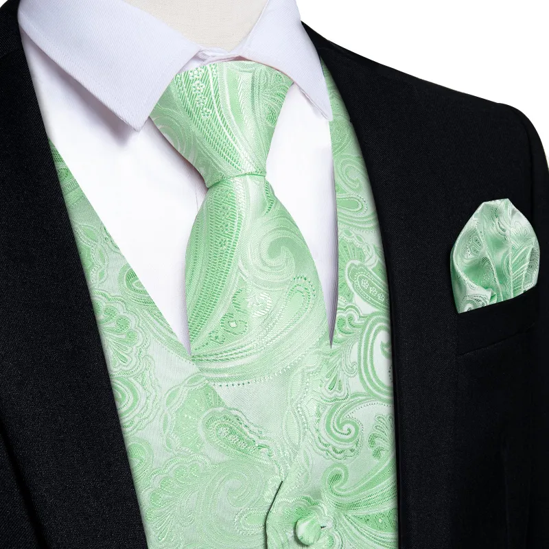 Ties2you V-Neck Vest SeaFoam Green Vest For Men Paisley Men's Vest Tie Set sold by Ties2You