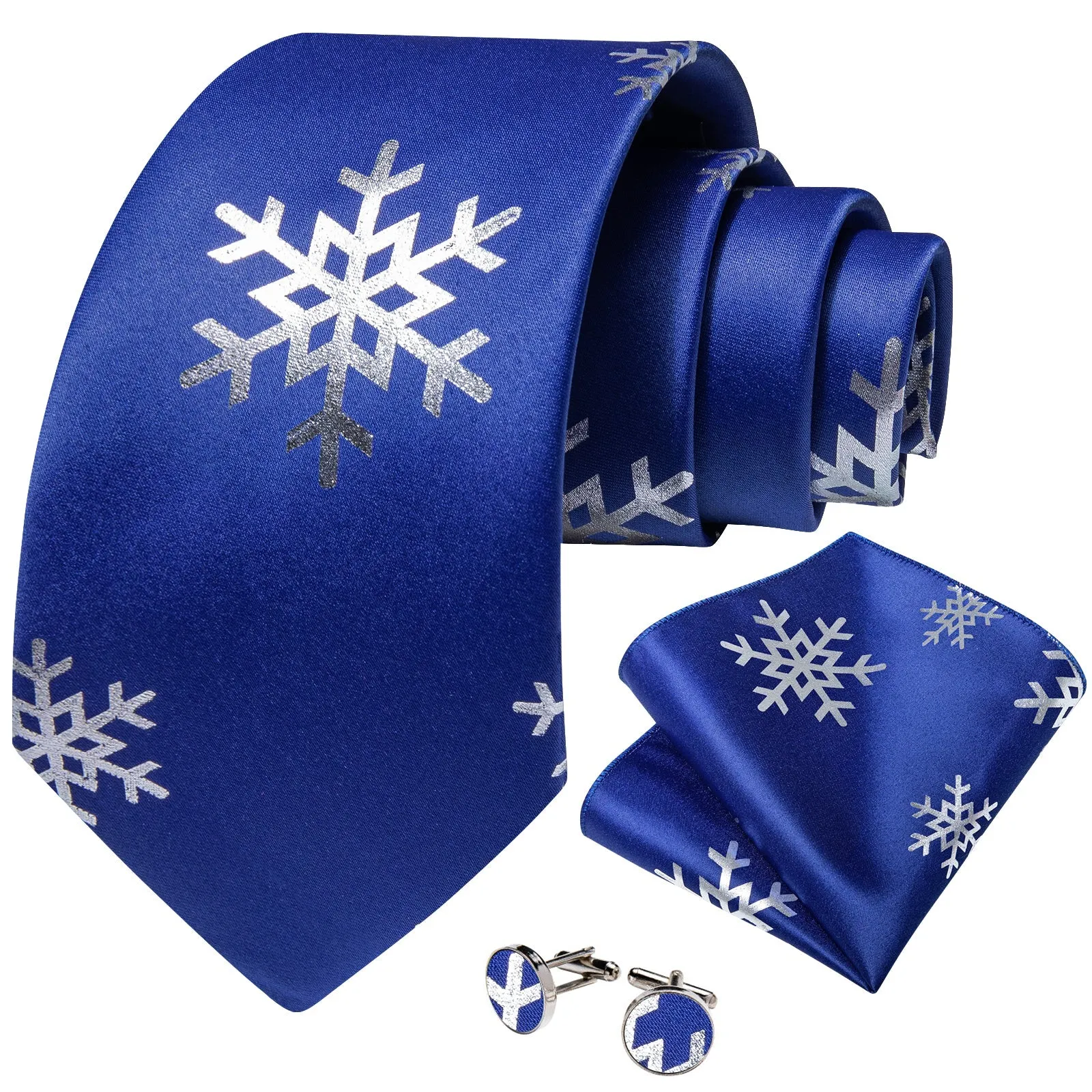 Blue Sliver SnowFlake Novelty Silk Men's Necktie Pocket Square Cufflinks Set with Clip sold by Ties2You product image thumbnail 2