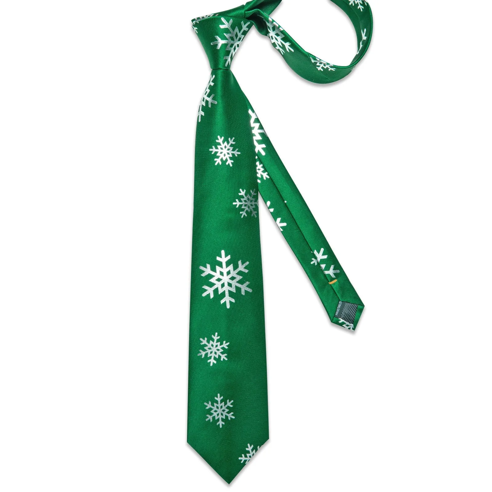 Green Sliver SnowFlake Novelty Silk Men's Necktie Pocket Square Cufflinks Set with Clip sold by Ties2You product image thumbnail 5