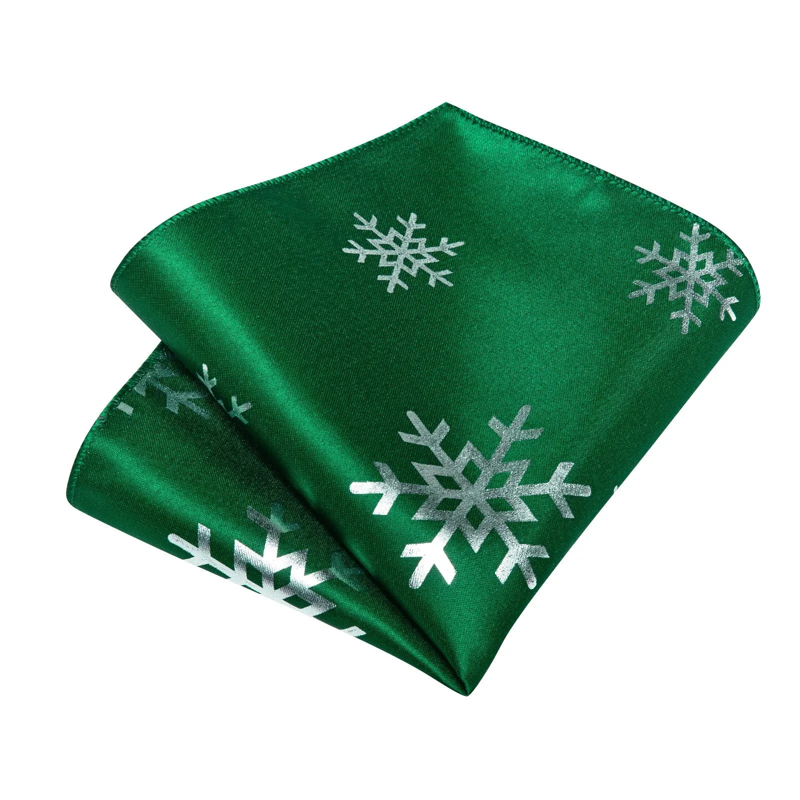 Green Sliver SnowFlake Novelty Silk Men's Necktie Pocket Square Cufflinks Set with Clip sold by Ties2You product image thumbnail 4