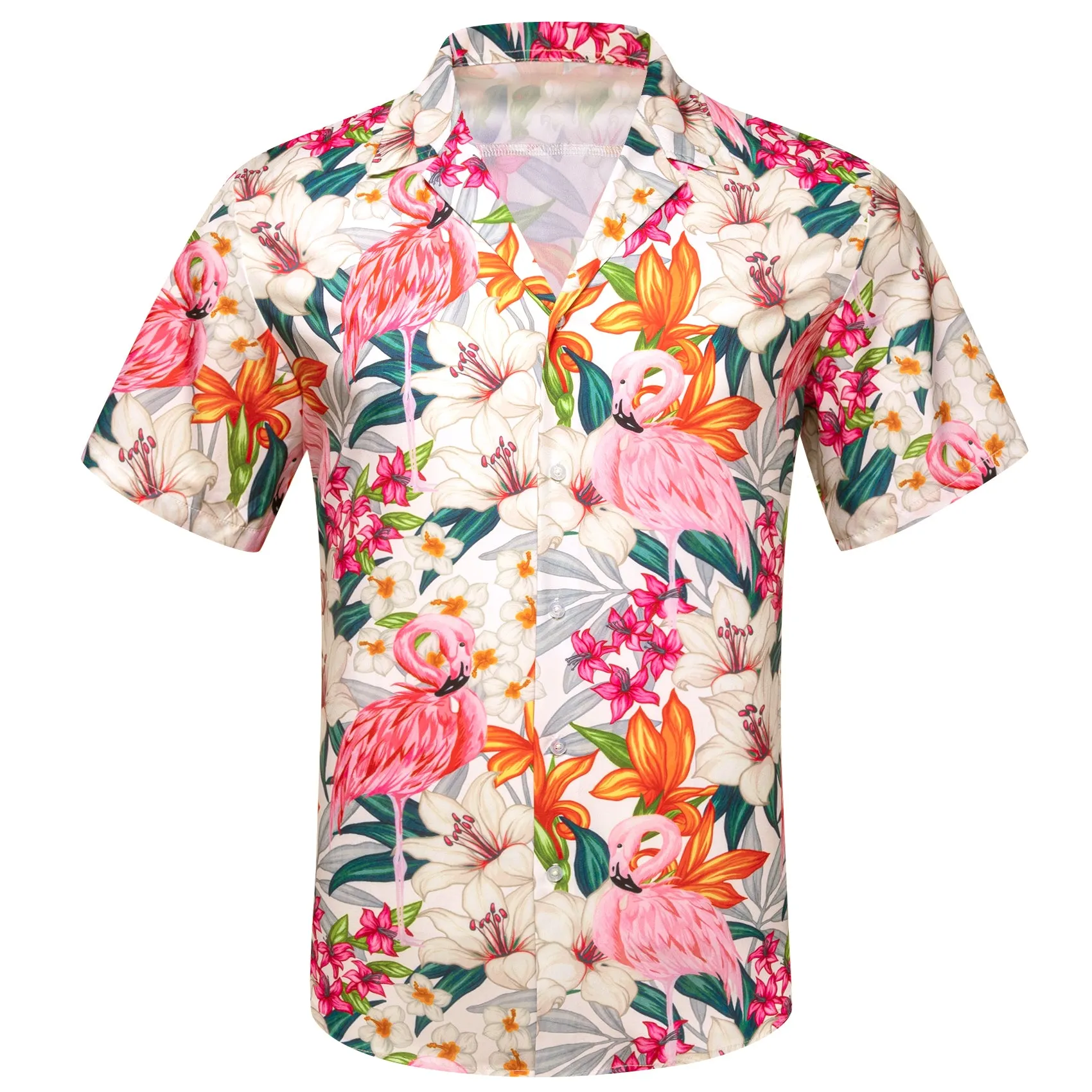 Pearl White Pink Floral Men's Short Sleeve Summer Shirt sold by Ties2You