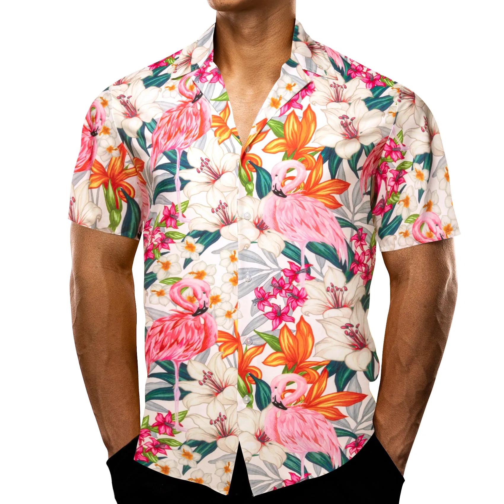 Pearl White Pink Floral Men's Short Sleeve Summer Shirt sold by Ties2You product image thumbnail 5