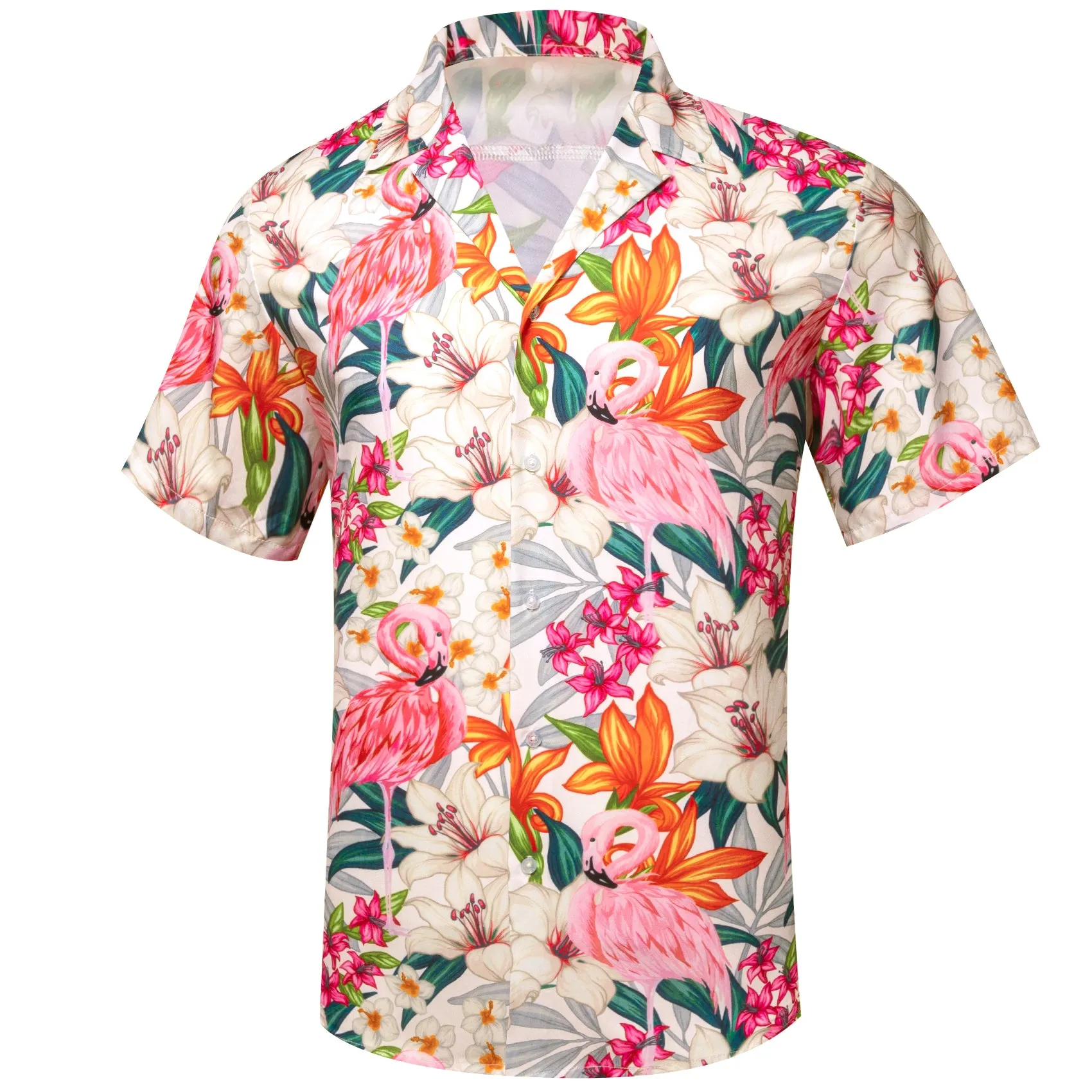 Pearl White Pink Floral Men's Short Sleeve Summer Shirt sold by Ties2You product image thumbnail 2