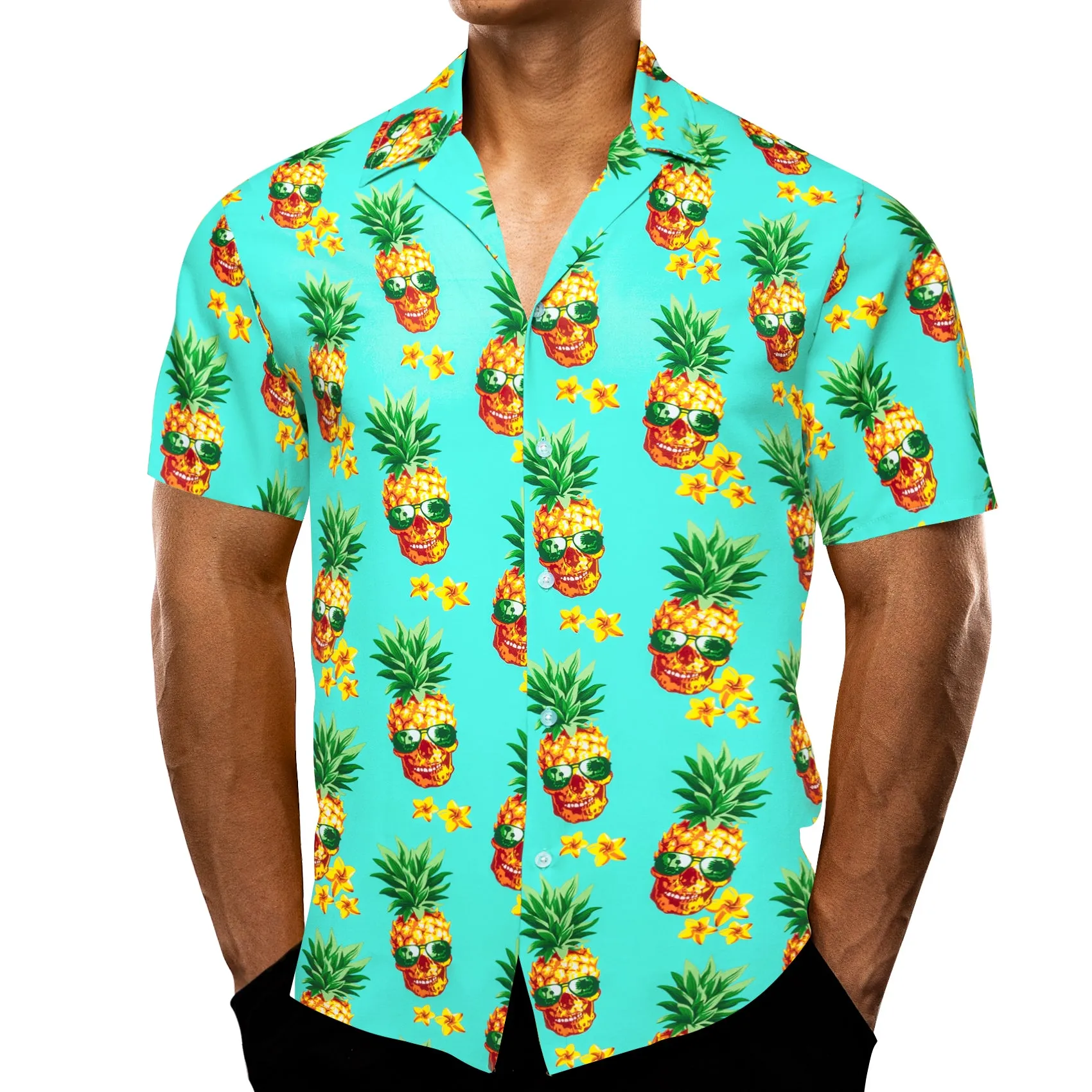 Mint Green Yellow Pineapple Novelty Men's Short Sleeve Summer Shirt sold by Ties2You product image thumbnail 5