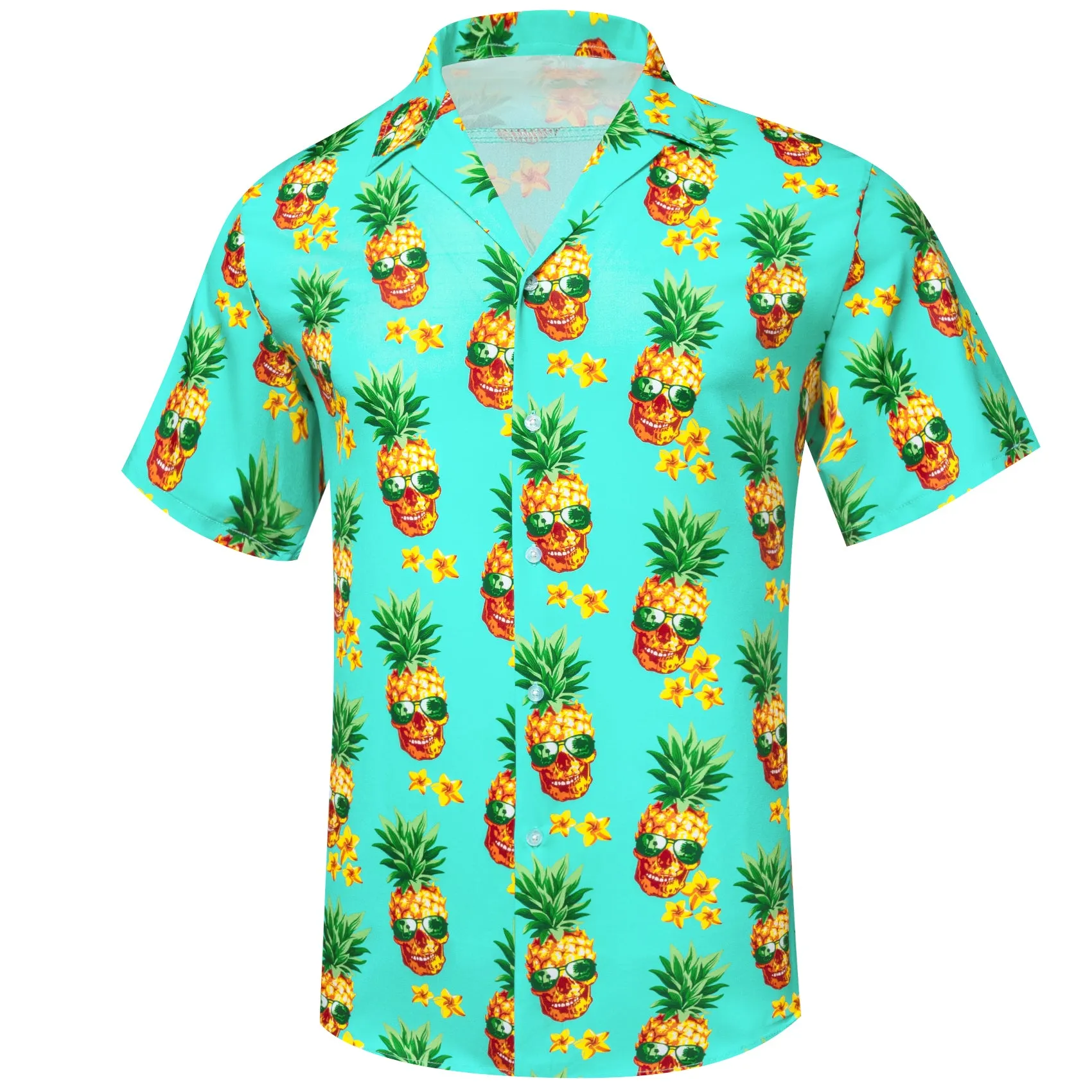 Mint Green Yellow Pineapple Novelty Men's Short Sleeve Summer Shirt sold by Ties2You product image thumbnail 2