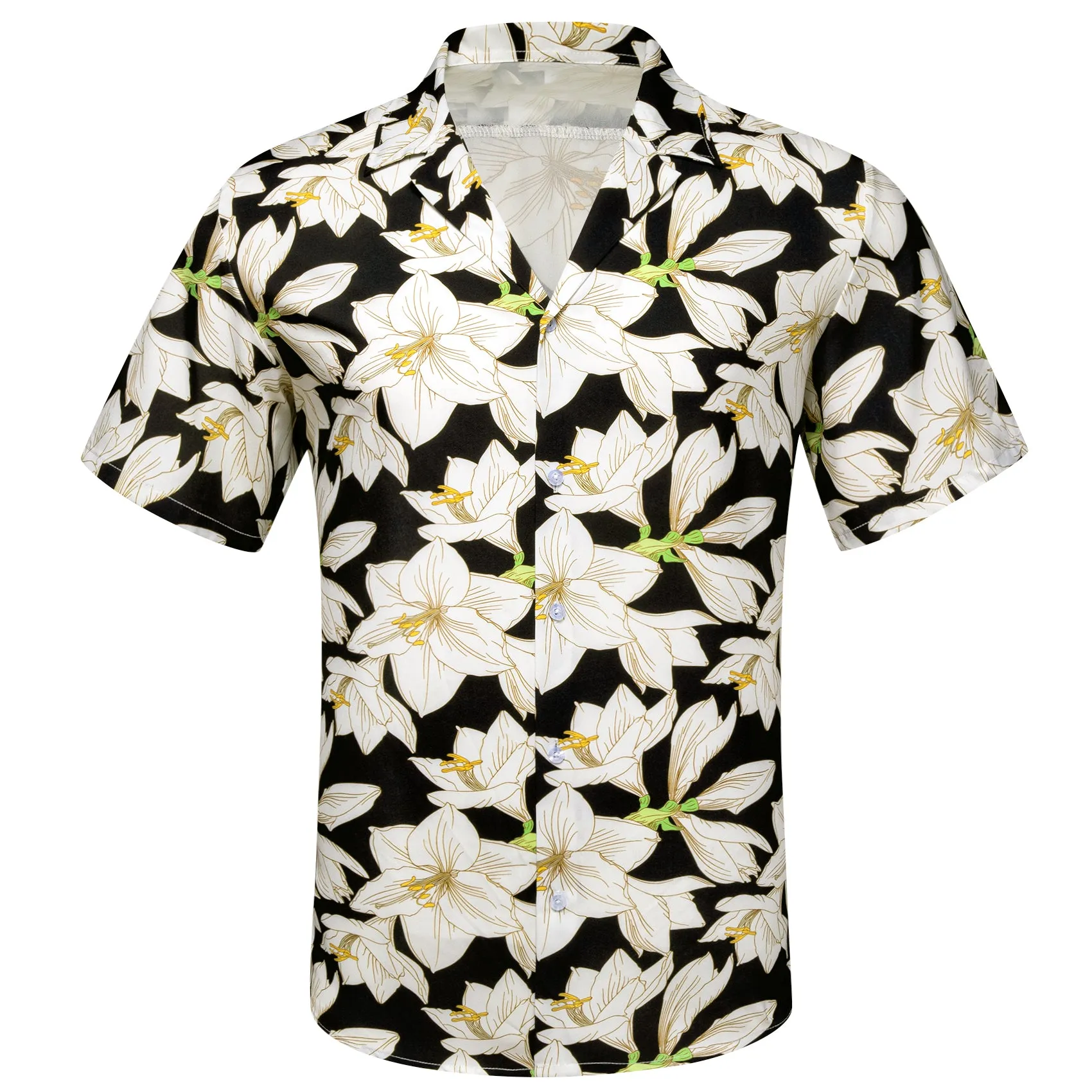Black White Lily Novelty Men's Short Sleeve Summer Shirt sold by Ties2You