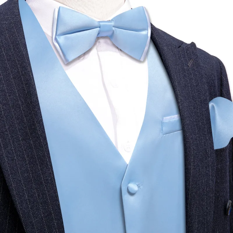 Sky Blue Solid Silk Men's Vest Bow Tie Set Waistcoat Suit Set sold by Ties2You