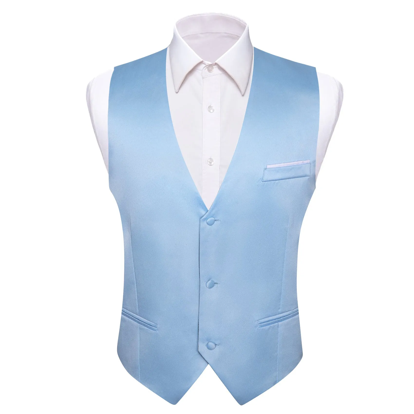 Sky Blue Solid Silk Men's Vest Bow Tie Set Waistcoat Suit Set sold by Ties2You product image thumbnail 3
