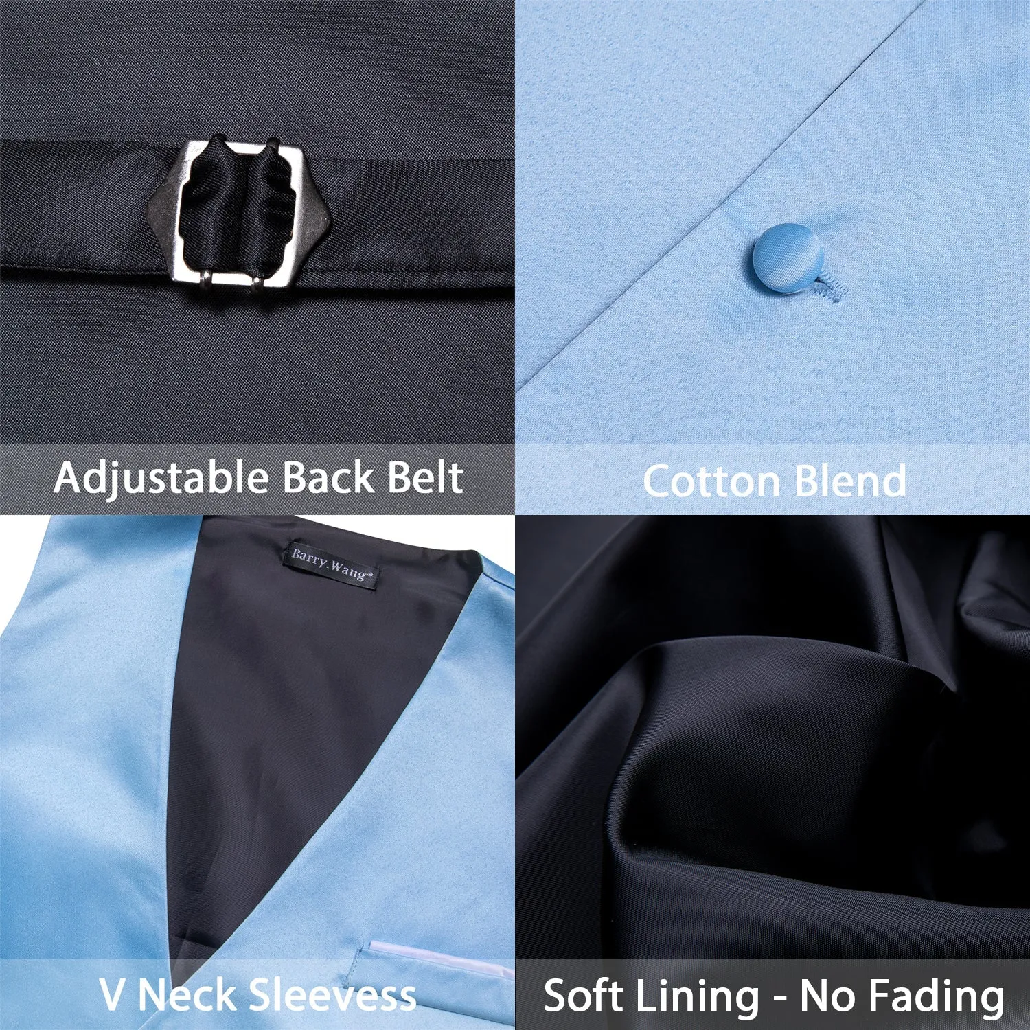 Sky Blue Solid Silk Men's Vest Bow Tie Set Waistcoat Suit Set sold by Ties2You product image thumbnail 4