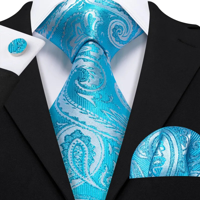 Cerulean Paisley Men's Necktie Pocket Square Cufflinks Set sold by Ties2You