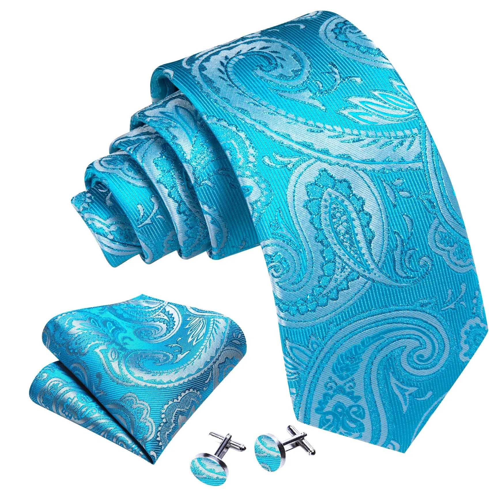 Cerulean Paisley Men's Necktie Pocket Square Cufflinks Set sold by Ties2You product image thumbnail 2