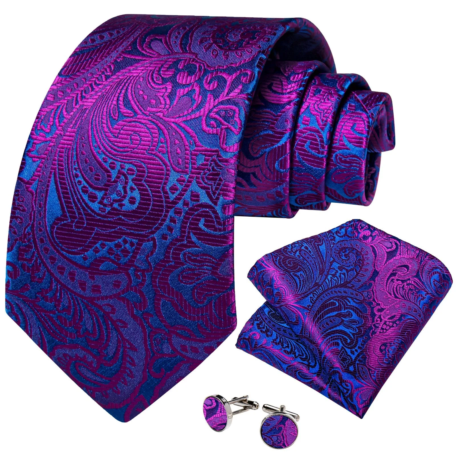 Ties2you Mens Paisley Tie Purple Silk Tie Hanky Cufflinks for Party Prom sold by Ties2You product image thumbnail 2