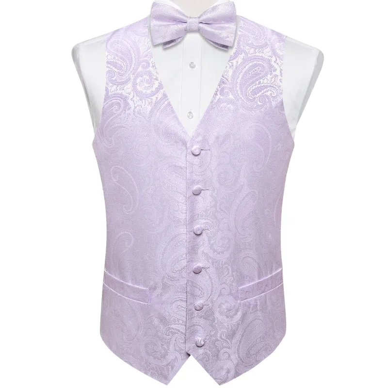 Ties2you Men's Vest Light Plum Paisley Vest Bow Tie Set sold by Ties2You