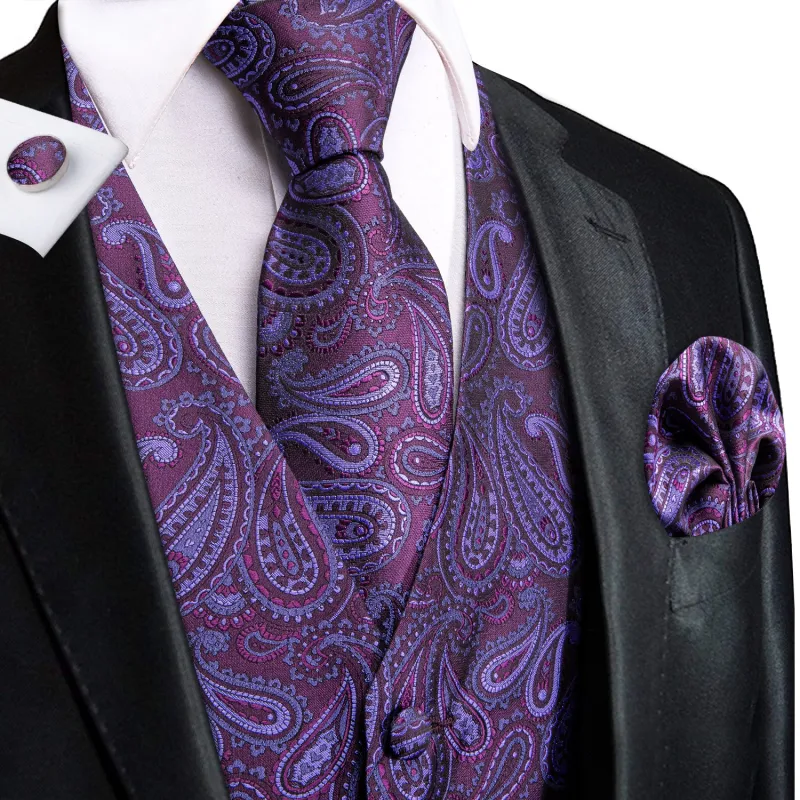 Jam Purple Jacquard Silk Men's Vest Hanky Cufflinks Tie Set sold by Ties2You