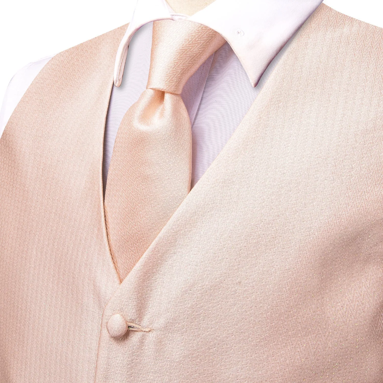 Light Salmon Solid Jacquard Silk Men's Vest Hanky Cufflinks Tie Set sold by Ties2You product image thumbnail 4