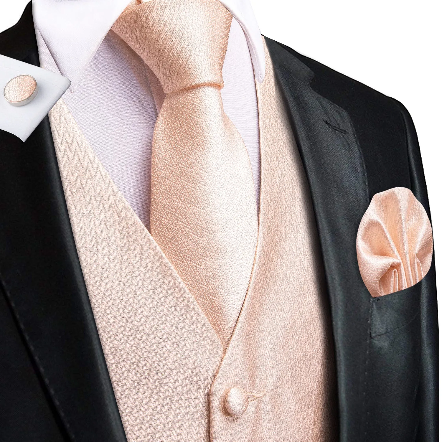 Light Salmon Solid Jacquard Silk Men's Vest Hanky Cufflinks Tie Set sold by Ties2You