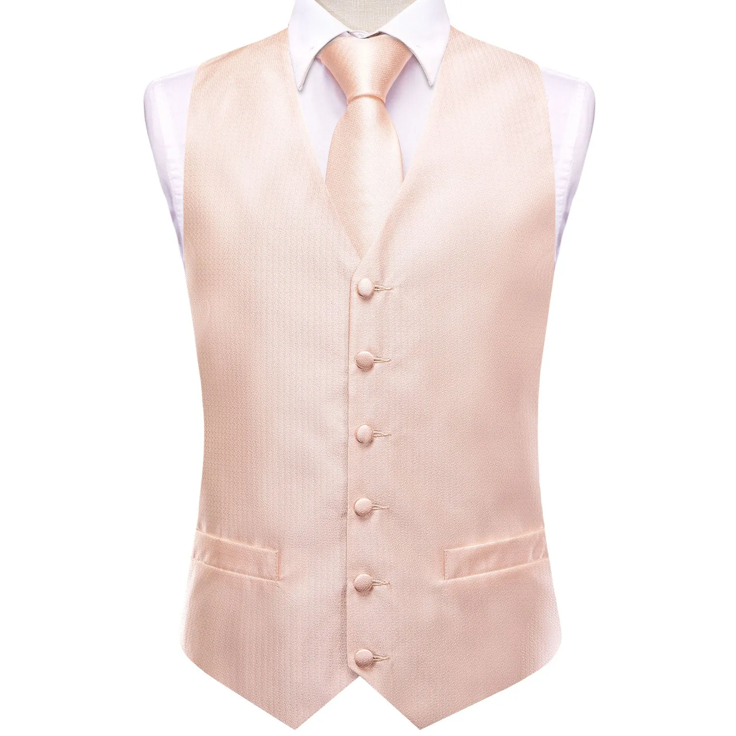 Light Salmon Solid Jacquard Silk Men's Vest Hanky Cufflinks Tie Set sold by Ties2You product image thumbnail 2